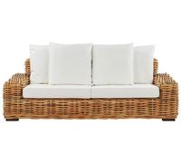Canapé de jardin 3 places en rotin naturel avec coussins blanc cassé FORLI