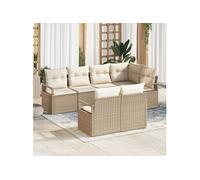 vidaXL Ensemble canapé de jardin avec coussins 7 pièces Beige et blanc Poly-rotin