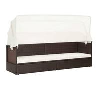 Canapé de jardin avec auvent - vidaXL - Résine tressée - Marron - 205x62x70 cm - Toit rabattable - Coussin blanc crème
