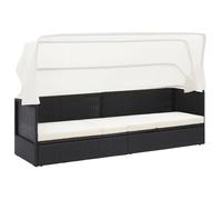 Canapé de jardin avec auvent - vidaXL - Résine tressée - Noir - Coussin blanc crème - 205x62x70 cm - Toit rabattable