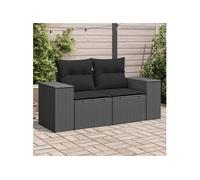 vidaXL Canapé de jardin avec coussins 2 places noir poly rotin