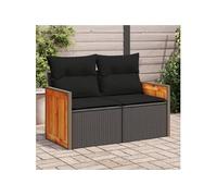 vidaXL Canapé de jardin 2 places avec coussins – poly rotin noir