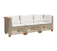 vidaXL Canapé de jardin 3 places avec coussins Beige Poly Rattan