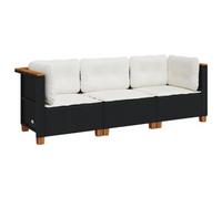 vidaXL Canapé de jardin avec coussins 3 places noir poly rotin