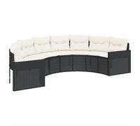 Canapé de jardin avec coussins demi rond noir résine tressée