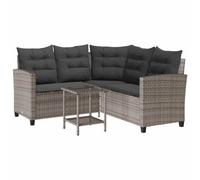 vidaXL Canapé de jardin en L avec table et coussins Gris Poly rotin