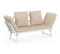 IDMarket Canapé de jardin NOLA - Convertible 2/3 places, accoudoirs inclinables, coussins beige