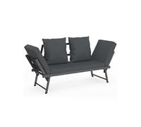 Canapé de jardin, banquette convertible NOLA 2/3 places avec accoudoirs inclinables métal et coussins gris anthracite