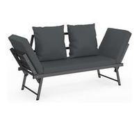 Canapé de jardin, banquette convertible NOLA 2/3 places avec accoudoirs inclinables métal et coussins gris anthracite