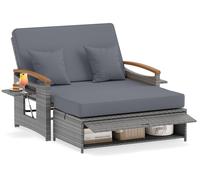 Canapé de jardin en résine tressée COSTWAY avec fonction relax, transat avec dossier réglable, table d'appoint escamotable, et matelas pour lit de relaxation/transat double
