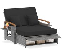 Canapé de jardin en résine tressée COSTWAY avec fonction relax, transat avec dossier réglable, table d'appoint escamotable, et matelas pour lit de relaxation/transat double
