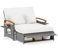 Canapé de jardin en résine tressée COSTWAY avec fonction relax, transat avec dossier réglable, table d'appoint escamotable, et matelas pour lit de relaxation/transat double