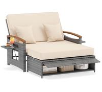 Canapé de jardin en résine tressée COSTWAY avec fonction relax, transat avec dossier réglable, table d'appoint escamotable, et matelas pour lit de relaxation/transat double