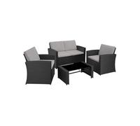Canapé de jardin Lounge en rotin Pour 4 personnes Design courbé noir/gris