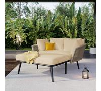 Canapé de jardin Merax avec cadre en acier et coussins, chaise longue de jardin pour 2 personnes, ensemble de meubles de jardin chaise longue de jardin ensemble de balcon, beige