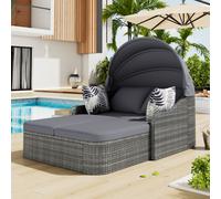 Canapé de jardin Merax pour 2 personnes, polyrattan réglable Set de meubles de jardin avec toit solaire et coussins, Gartenlounge Set Balkonmöbel Terrassenmöbel, Grau
