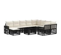 Canapé de Jardin Modulable 11 Pièces en Poly Rattan Noir et Crème | Cadre acier robuste, coussins épais lavables, assemblage facile à deux, usage extérieur toute l'année, housse imperméable