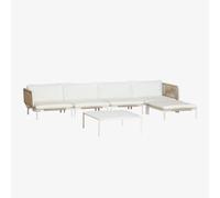Canapé De Jardin Modulable 4 Pièces Avec 2 Fauteuils D'angle, Pouf Et Table Basse Roubly Beige Amande Beige