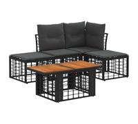 Canapé de Jardin Modulaire 5 Pièces Polyratan Noir et Gris Anthracite | Structure polyratan robuste, coussins polyester lavables, table acacia incluse, agencement flexible, entretien facile