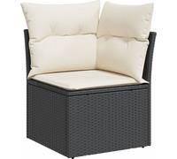 Canapé de jardin modulaire avec rangement, résine tressée noire, coussins blanc crème lavables, cadre acier poudré, résistant UV