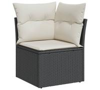 Canapé de jardin modulaire, résine tressée noire, cadre acier poudré, coussins blanc crème déhoussables lavables, résistant aux UV, 62x62x69 cm