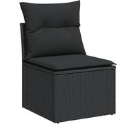 Canapé de jardin modulaire sans accoudoirs, rotin PE noir, cadre acier thermolaqué, coussins déhoussables polyester, 55x62x69 cm