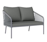 Canapé de jardin - Outsunny - accoudoirs et coussins - 2 places - cadre en acier galvanisé, résine tressée - gris