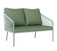 Canapé de jardin - Outsunny - accoudoirs et coussins - 2 places - cadre en acier galvanisé, résine tressée - vert