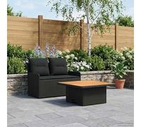 Canape De Jardin Poly Rattan Avec Accoudoirs Et Table Relevable 2 Pieces | Coussin Amovible, Hauteur Reglable, Acier Enduit De Poudre, Bois D'acacia Massif, Pour Exterieur Et Interieur