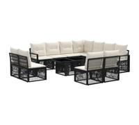 Canapé De Jardin Polyratan 12 Pièces Noir Et Crème Avec Table En Verre | Poly rotin, acier enduit, coussins lavables, pieds réglables, design modulaire, terrasse ou patio