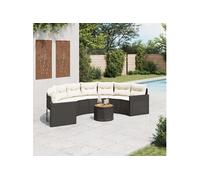 vidaXL Canapé de jardin semi-circulaire 3318521 avec table et coussins noir Poly-Rattan
