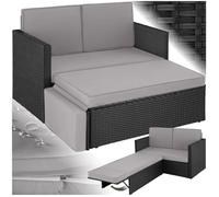 Canapé de jardin - TECTAKE - Fauteuil d'extérieur modulable CORFOU 2 places en résine tressée avec large tabouret - Noir/Gris