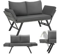 Canapé de jardin - TECTAKE - Fauteuil lounge d'extérieur en rotin SINTRA modulable et réglable 2-en-1 157 x 61 x 89 cm - Gris