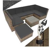 Canapé de jardin - TECTAKE - lounge - venise 7 places, modulable, résine tressée, 59,5x69,5x68 cm - marron naturel