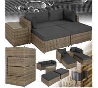 Canapé de jardin - TECTAKE - Salon de jardin modulable SAN DOMINO en résine tressée 4 places 1 table et coussins inclus - Naturel