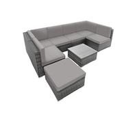 Fauteuil de jardin - TECTAKE - Canapé de jardin lounge en rotin VENISE, coussins hydrofuges, table verre 7 places - Gris