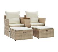 vidaXL Canapé de jardin 2 places avec tabourets en résine tressée Beige 138x50x60 cm