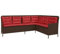 Canapé de jardin vidaXL avec coussins, en L, marron, en polyrotin