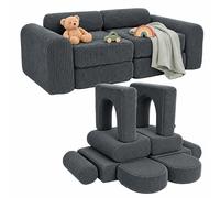 Relaxdays Canapé de jeu modulaire enfant 10 pièces, blocs souples velours côtelé gris