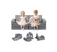Canapé de jeu modulaire pour enfants 14 pièces convertibles avec accoudoirs mousse 28D et peluche courte gris