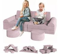 Canapé de jeu modulaire pour enfants - Ensemble de canapés sectionnels pour enfants - Convertible en coussin de sol - Coussin en mousse - Pour jeunes enfants - 143x45x70 cm - Rose