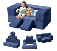 Canapé de jeu modulaire pour enfants, mousse moelleuse, design facile à nettoyer, bleu