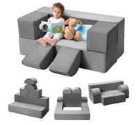 Canapé de jeu modulaire pour enfants, mousse moelleuse, design facile à nettoyer, gris
