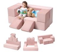 Canapé de jeu modulaire pour enfants, mousse moelleuse, design facile à nettoyer, rose