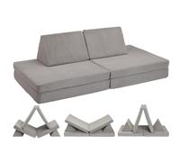 Canapé de jeu pour enfants, canapé d'aventure, 4 blocs de construction en mousse, pour la chambre d'enfant, avec fonction de sommeil, housse en velours côtelé gris clair, sleepling