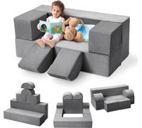 Canapé de jeu pour enfants - Ensemble de canapés modulaires 6 pièces - Transformable - Empilable - Rembourrage en fibres souples - Pour salle de jeux/chambre à coucher (usage intérieur) - Gris