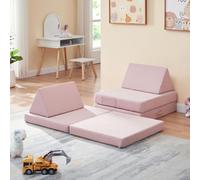 Canapé de jeu pour enfants « Norhulta », 5 pièces, mousse, 120 x 66 x 46 cm, velours côtelé rose