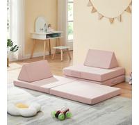 Canapé de jeu pour enfants « Norhulta », 5 pièces, mousse, 150 x 66 x 46 cm, velours côtelé rose