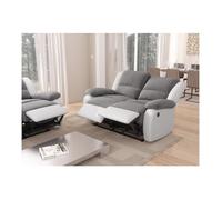 Canapé de Relaxation électrique 2 places Microfibre et Simili LEO - Blanc et gris - L143 x 93 x 96cm - LOUNGITUDE