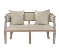 Canapé de salon en lin coloris beige et bois naturel - longueur 118 x profondeur 66 x hauteur 72 cm --